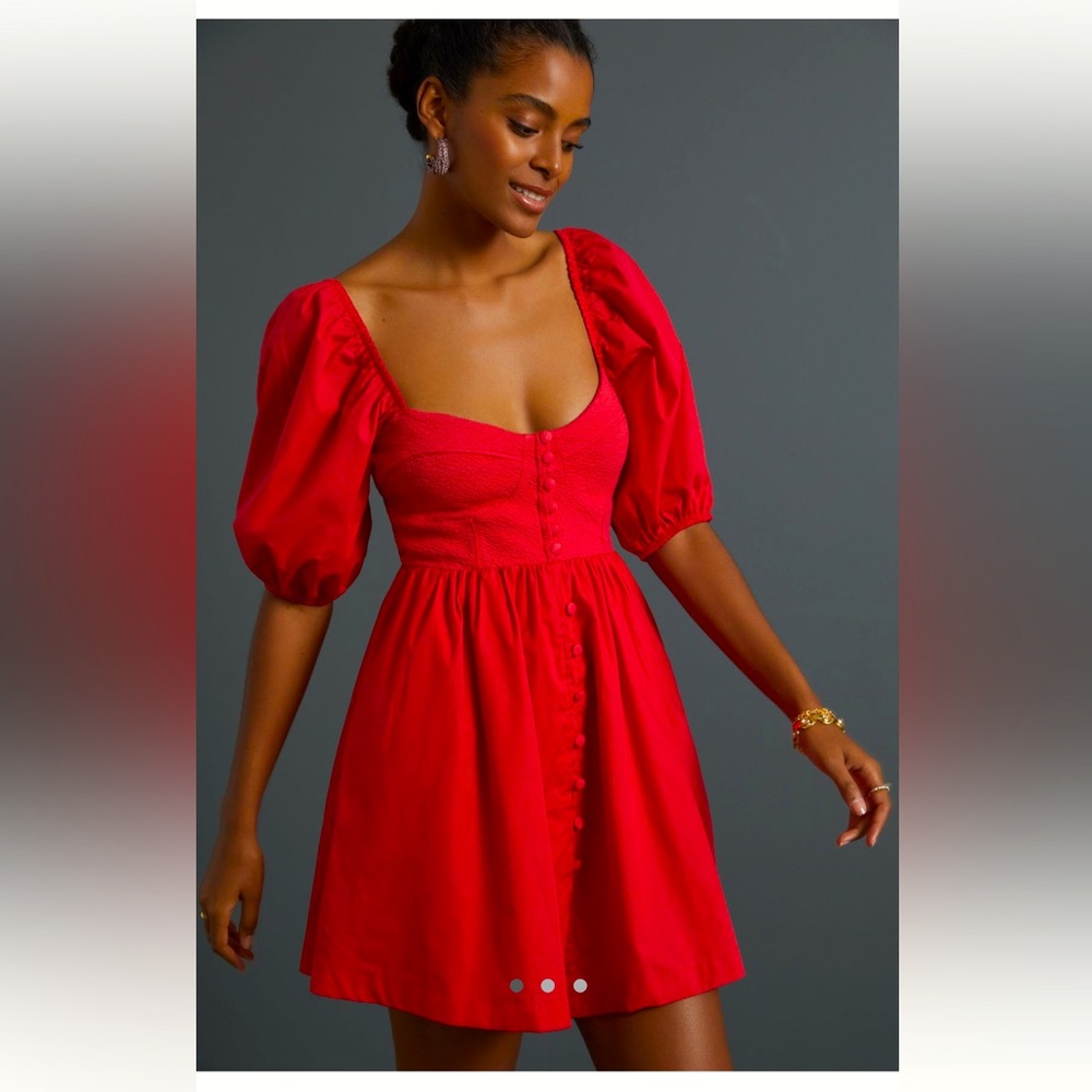 Anthropologie Maeve puff sleeve red mini dress